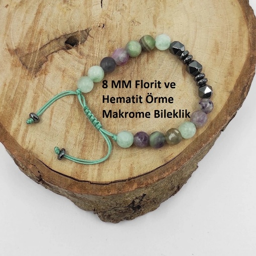 8 Mm Florit Ve Hematit Örme Makrome Bileklik -1164 resmi