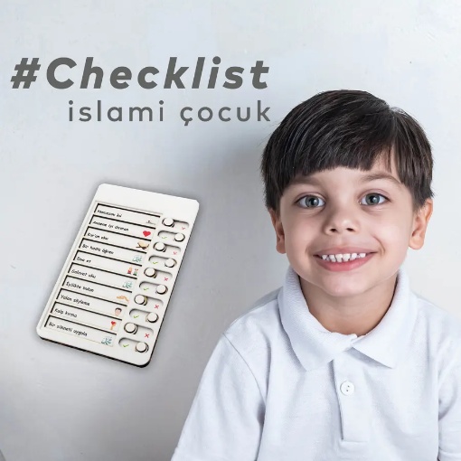 Çocuk Islami Değerler Eğitici Oyuncak Günlük Planlayıcı Ahşap Checklist resmi