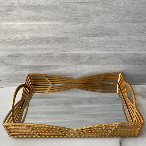 Aynalı Cam Tepsi Kelebek Model 20x32 cm resmi